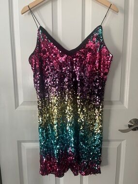 Sequin Ombre Mini Dress in Pink, Teal & Gold Sz small